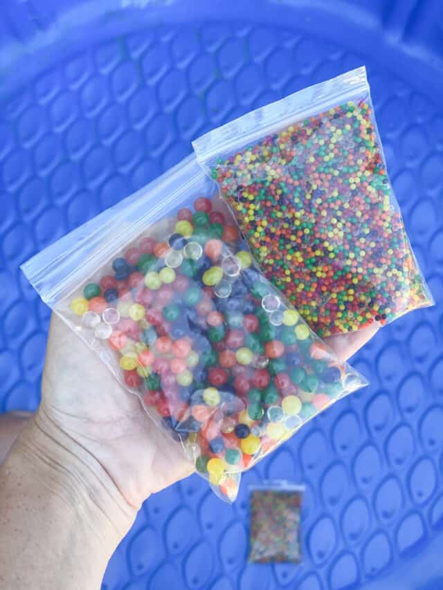 water beads in a ziploc bag before growing