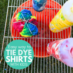tie dye shirt with a rack and bucket